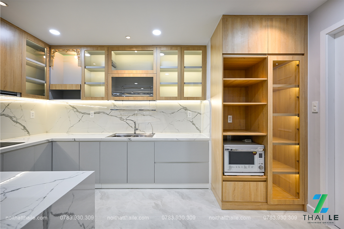 Thi công nội thất phòng khách bếp căn hộ Giai Việt | B23.07 - 140m2
